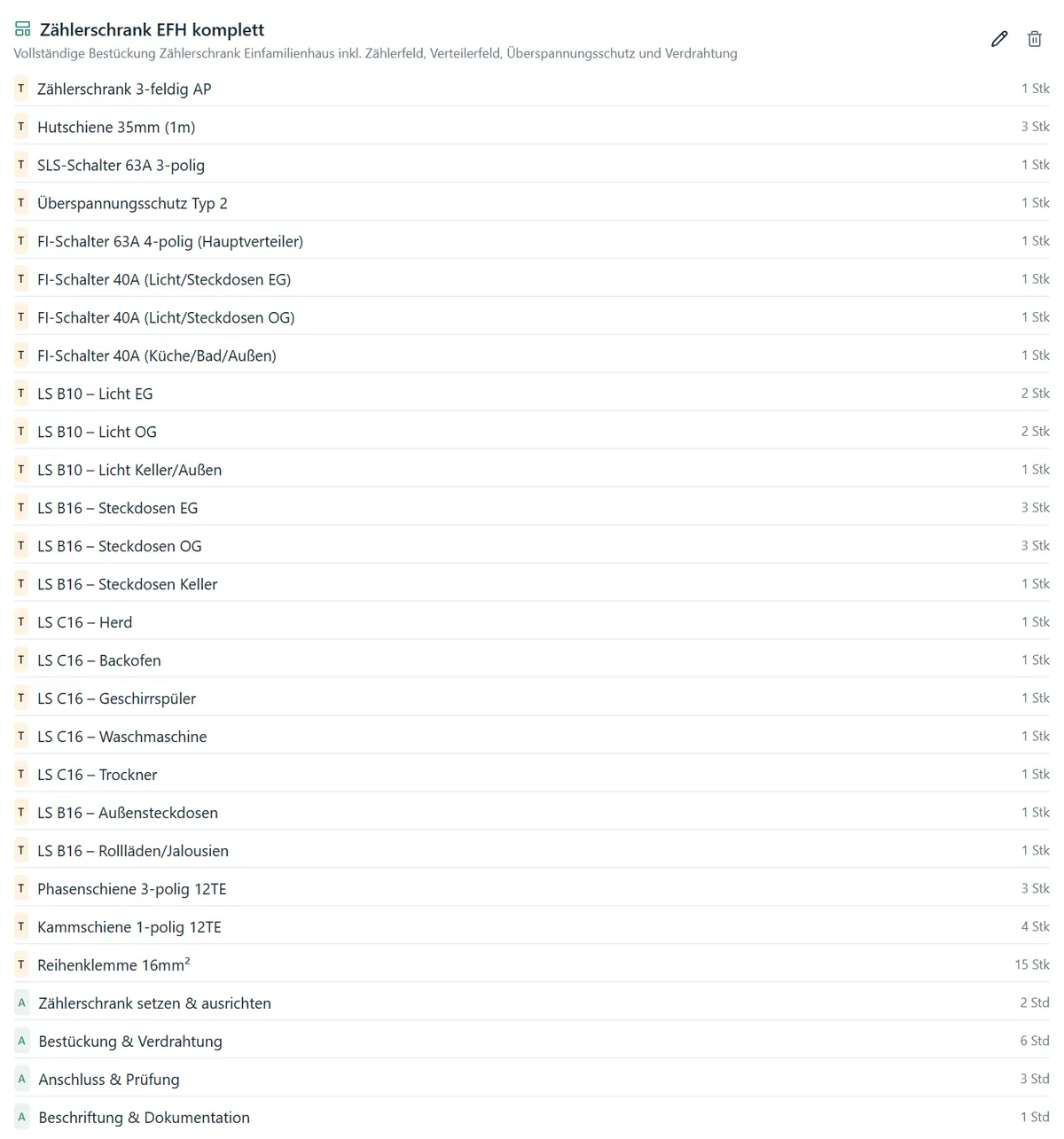 Artikel-Vorlagen in easyElektriker